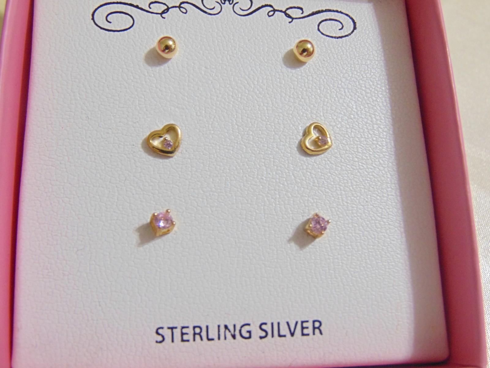 Lily Nily 18K Gold /Sterling Silver Children's Pink  Zirconia Stud Set C515 $60
