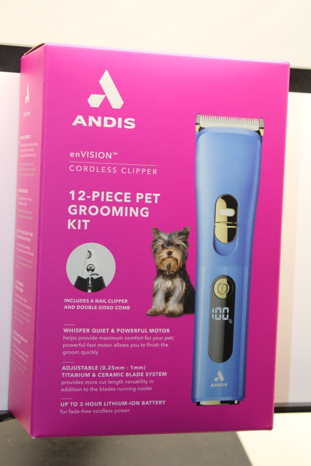 NEW - Andis Cordless Pet Clipper 12-piece Cat Dog Grooming Kit Stainless Steel
