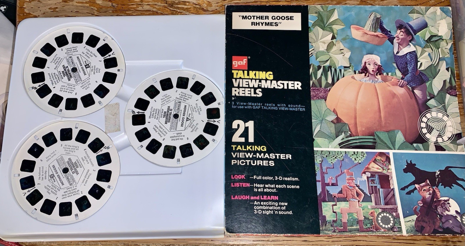 Vintage 1960 GAF Talking View Master Reels Set of 3 *Mother Goose Rhymes in Box*