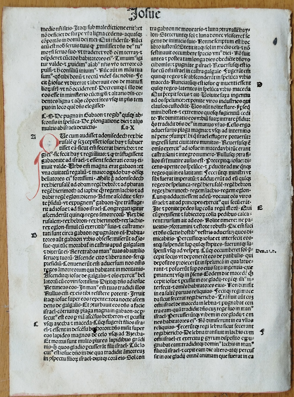 Josua - Original Incunable Leaf Biblia latina Amerbach Basel - 1491