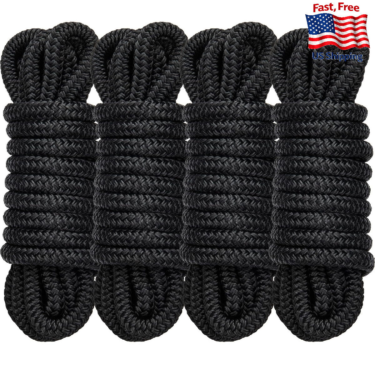 4 Pack 1/2"x15' Boat Dock Lines, Marine Grade Double Braided Nylon