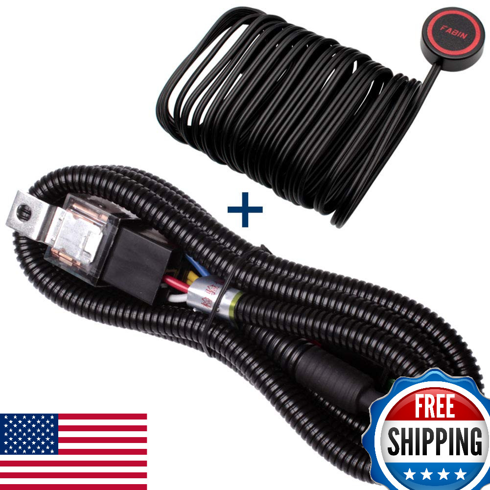 FARBIN 12V 80A Horn Wiring Harness Relay Kit w/Push Button, 3-Meter Cable