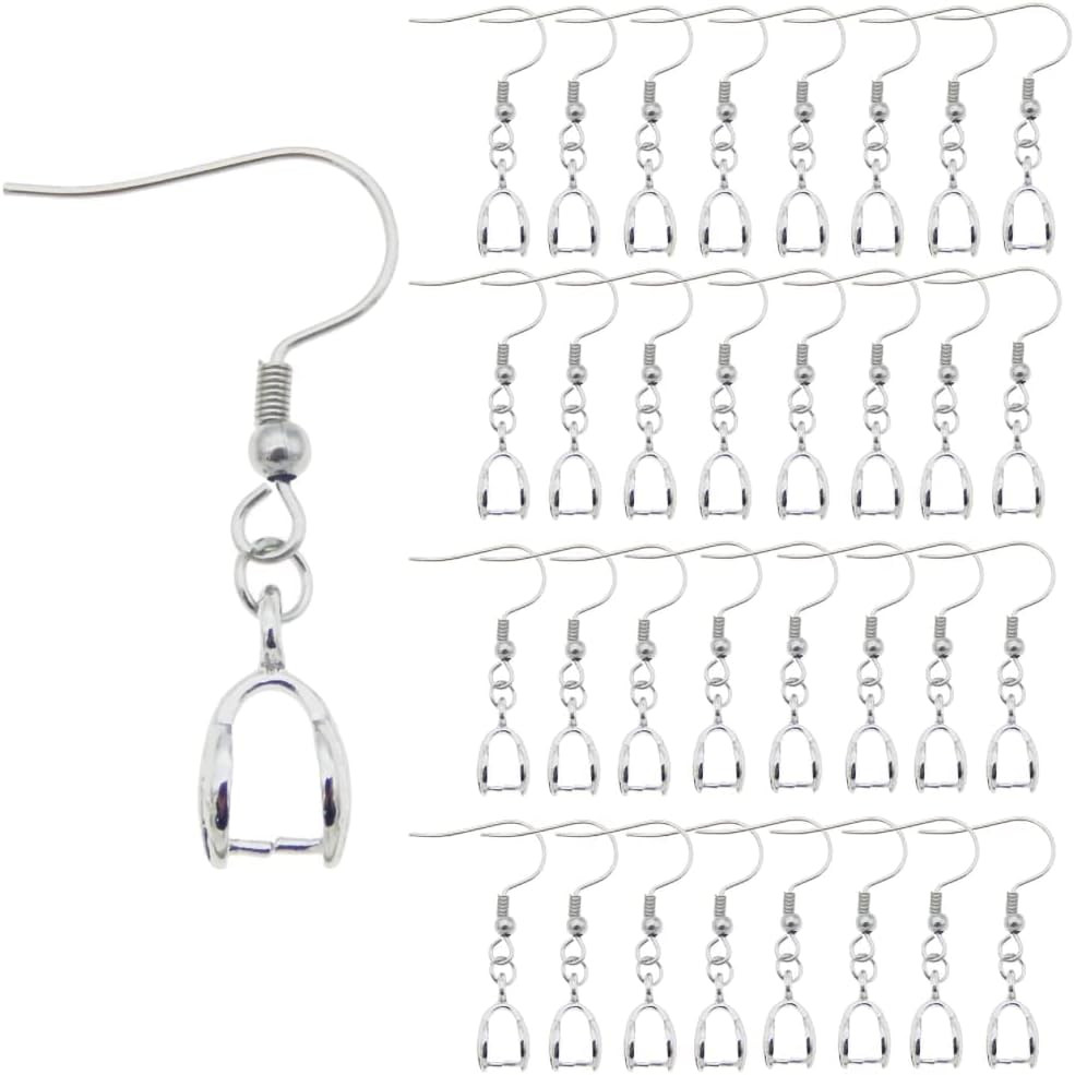 50PCS Earring Hooks with Pinch Bails Clasp for DIY Earring Making (Silver)