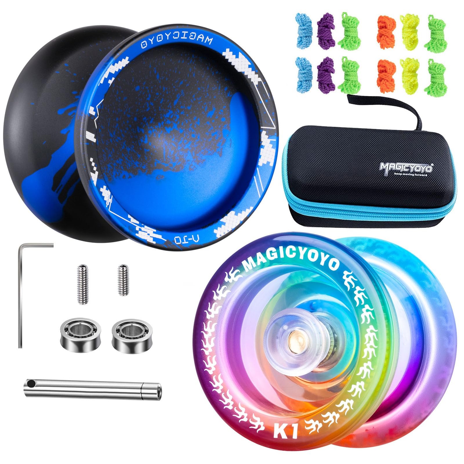 MAGICYOYO Yoyo Pack: 2 Unresponsive V10 (Black/Blue) & Responsive K1 Plastic Yoy