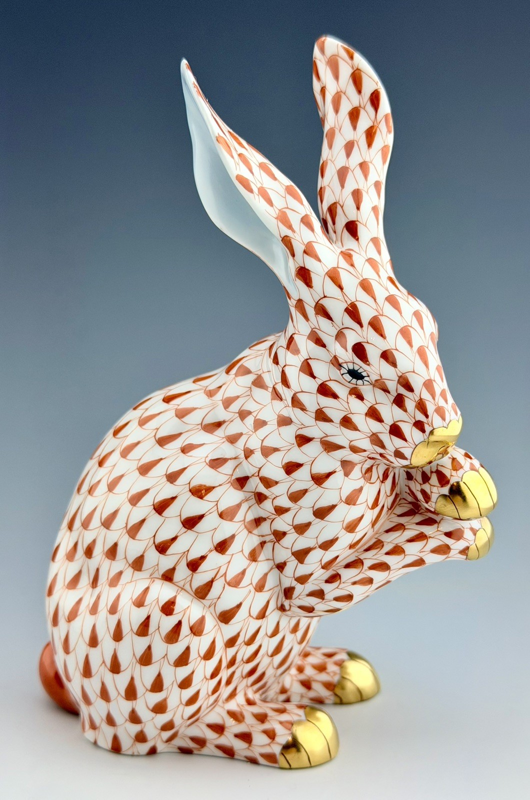 🦋 MINT HEREND Larger BUNNY RABBIT Rust Fishnet Figurine ($630 Retail)