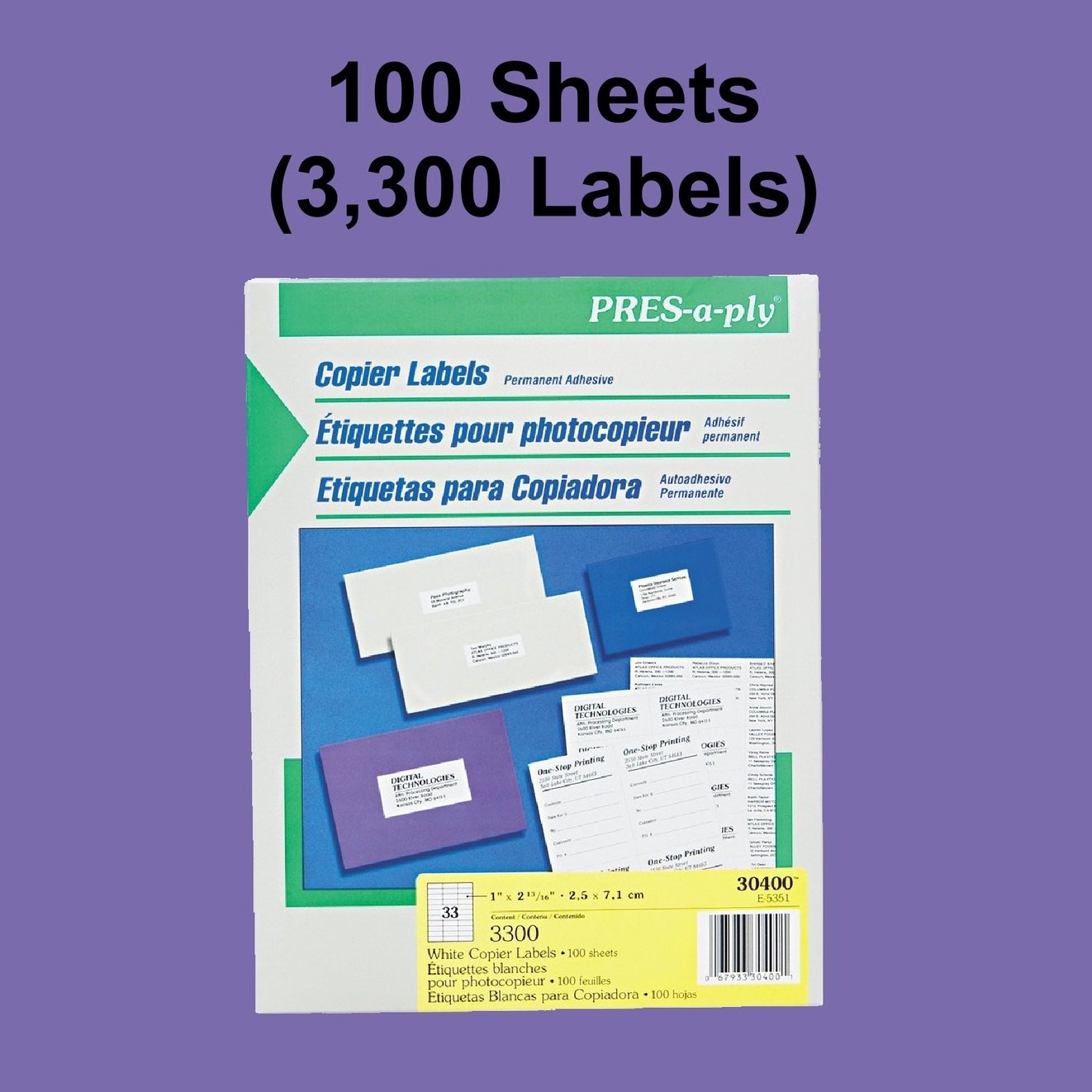 3,300 Avery 30400 Pres-A-Ply Copier White Labels (1x2-3/4) 100 Sheets