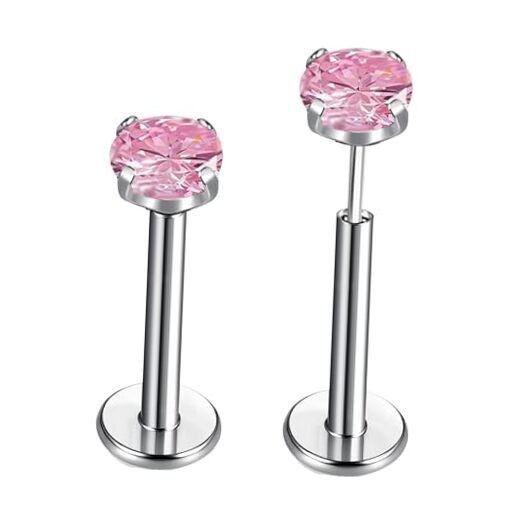G23 Titanium Lip Rook Labret Studs Helix Tragus Earring Set 16G 1 Pair Pink