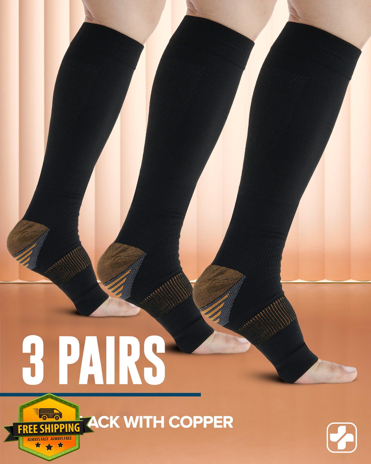 Doctor's Select Copper Compression Socks 20-30mmHg Knee High 3 Pair