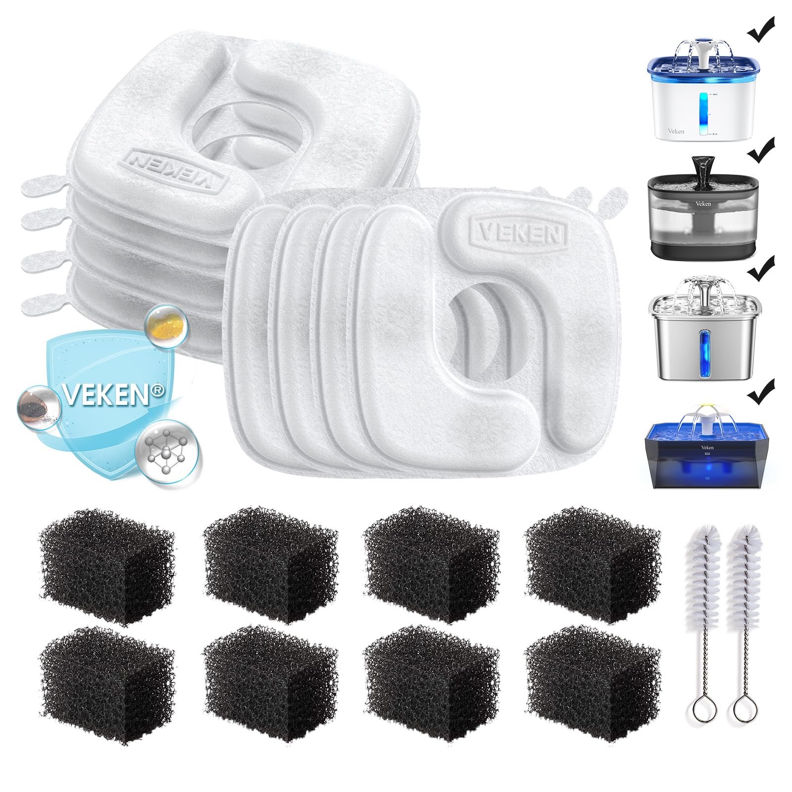Filters Fountain 8 Pack 50oz 84oz 95oz 108oz Replacement Sponges Veken Water