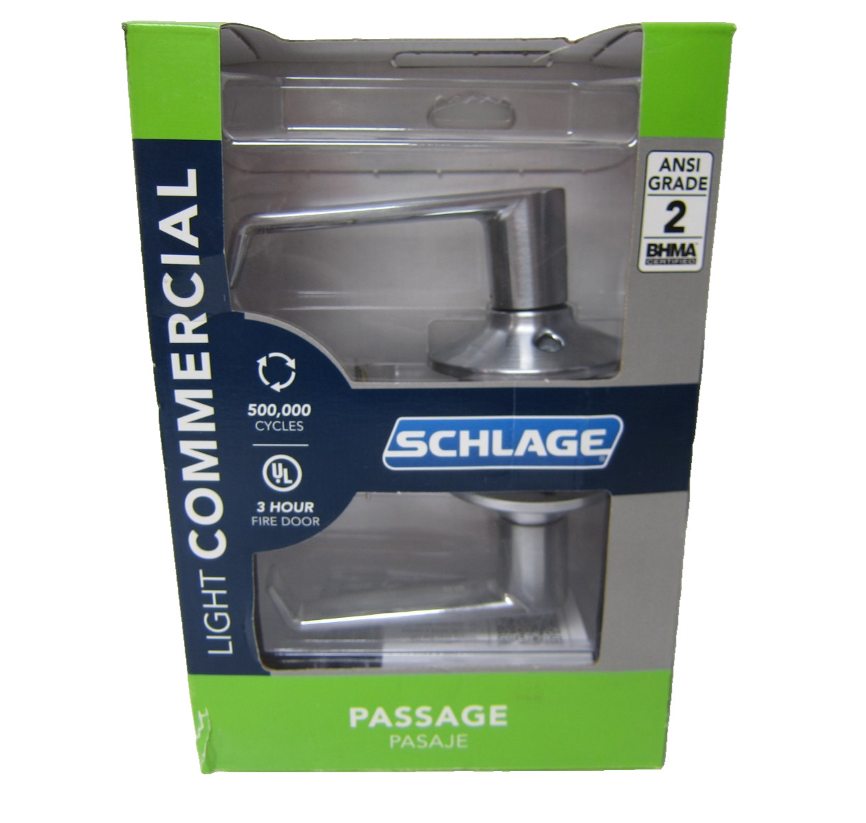 Schlage Light Comm. Passage Door Handle -Elan Lever Hall & Closet Satin Chrome