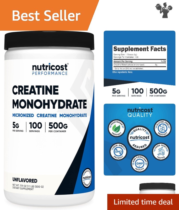 500G Micronized Creatine Monohydrate Powder - 100 Servings for Muscle Growth