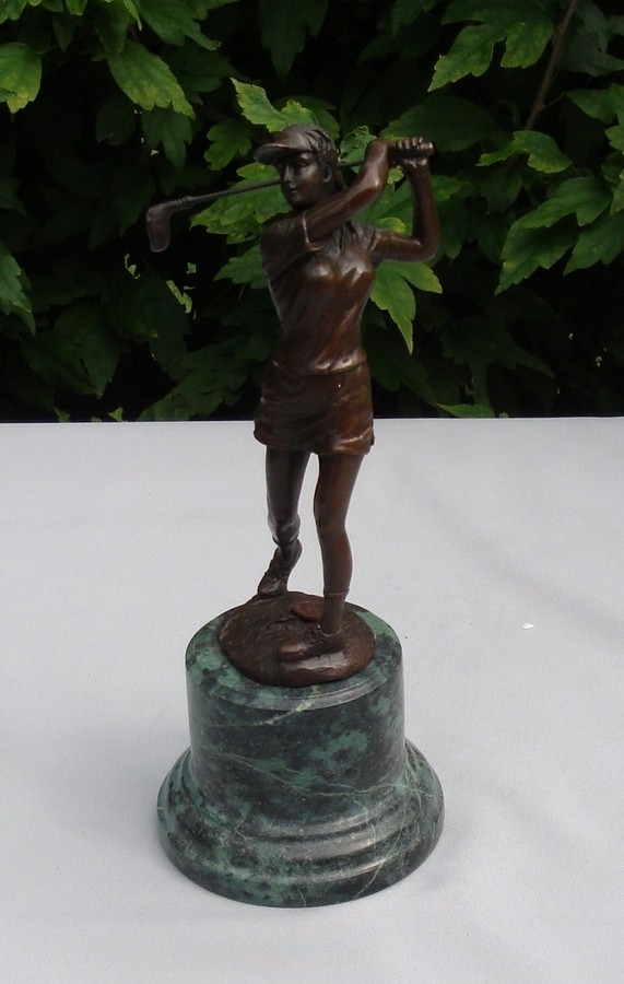 Art Deco Style Statue Sculpture Woman-golfer Art Nouveau Style Bronze Signed