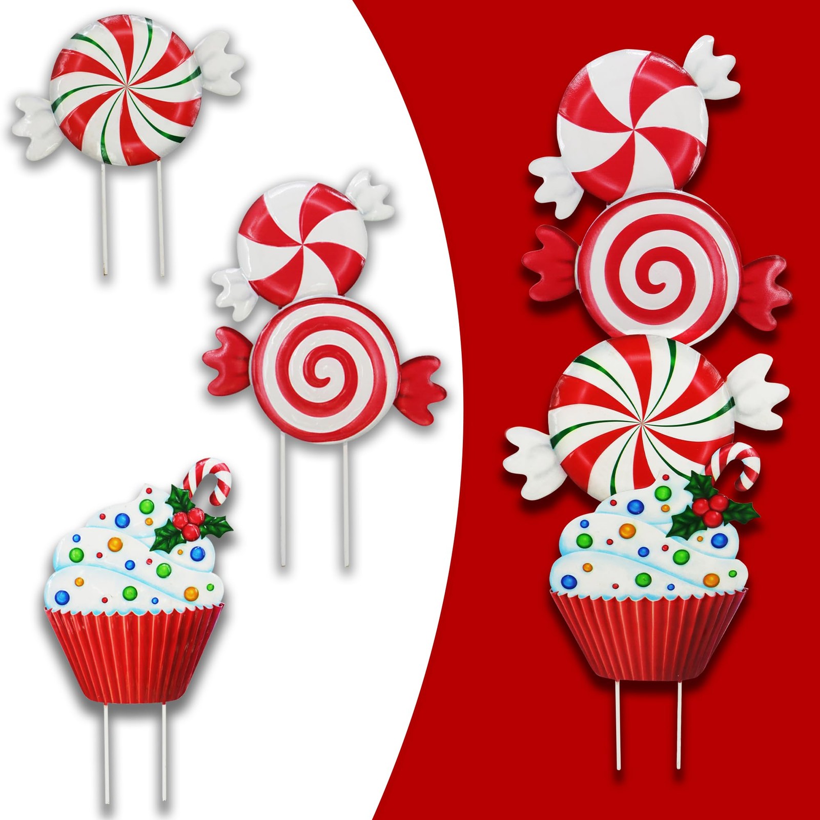 3 Pack Metal Christmas Yard Signs Decor for Multiple Stacked,Christmas Yard S...