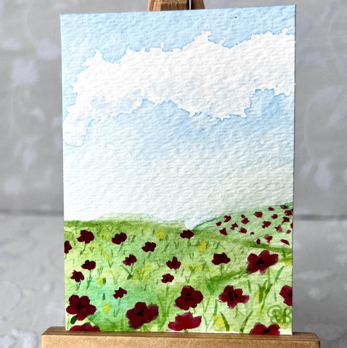 ACEO Original, Landscape With Flowers #2 Mini Art Watercolor Painting by Zabeth