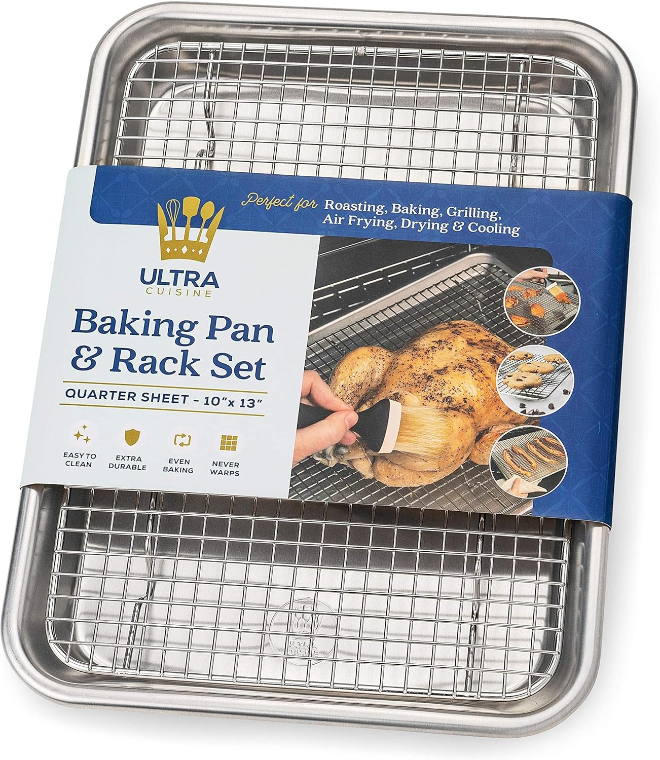 Quarter Sheet Pan with Wire Rack Set - Includes Premium Aluminum Baking Sheet wi