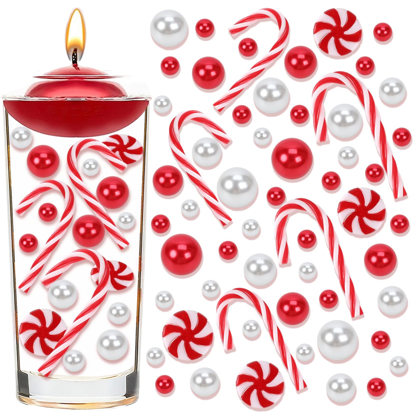 120 PCS Christmas Vase Fillers, White Red Candy Cane 120 pieces, 1 