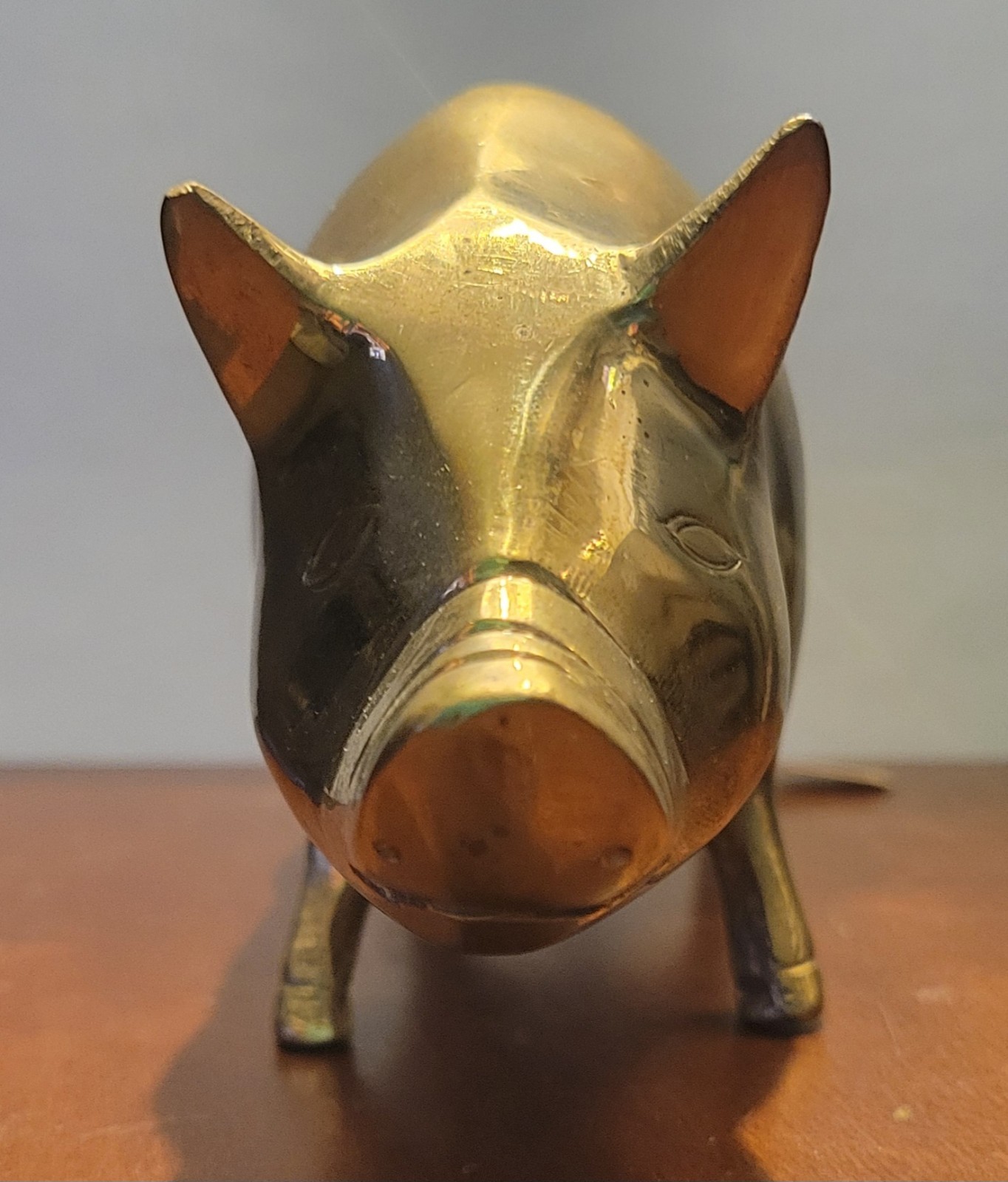 Antique Brass Piggy Bank Collectible Animal Theme decor.