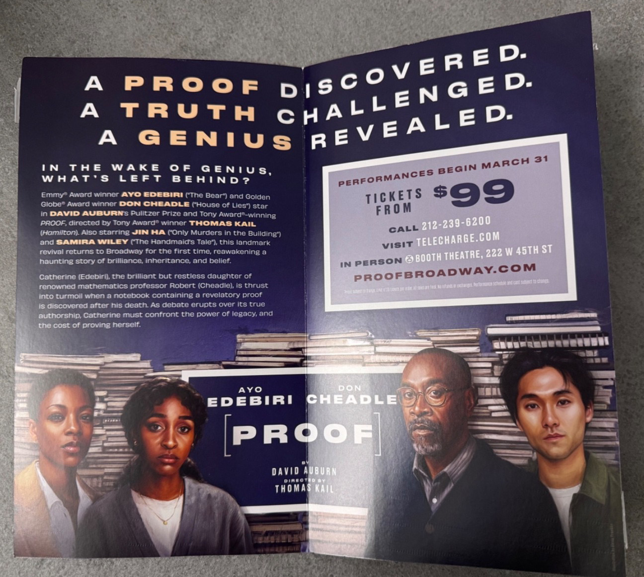 Broadway Play Mailer Advertisement 2026 - PROOF - Don Cheadle, Ayo Edebiri