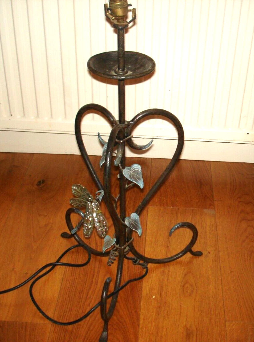 Art Deco Vintage Cast Iron lampstand / glass dragonfly