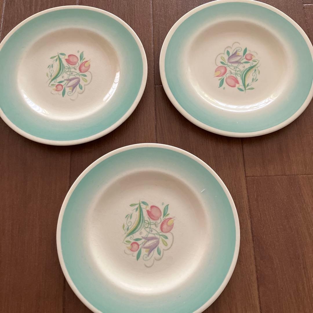 Susie Cooper Dresden Spray Turquoise Plate 17.5cm 3 Set