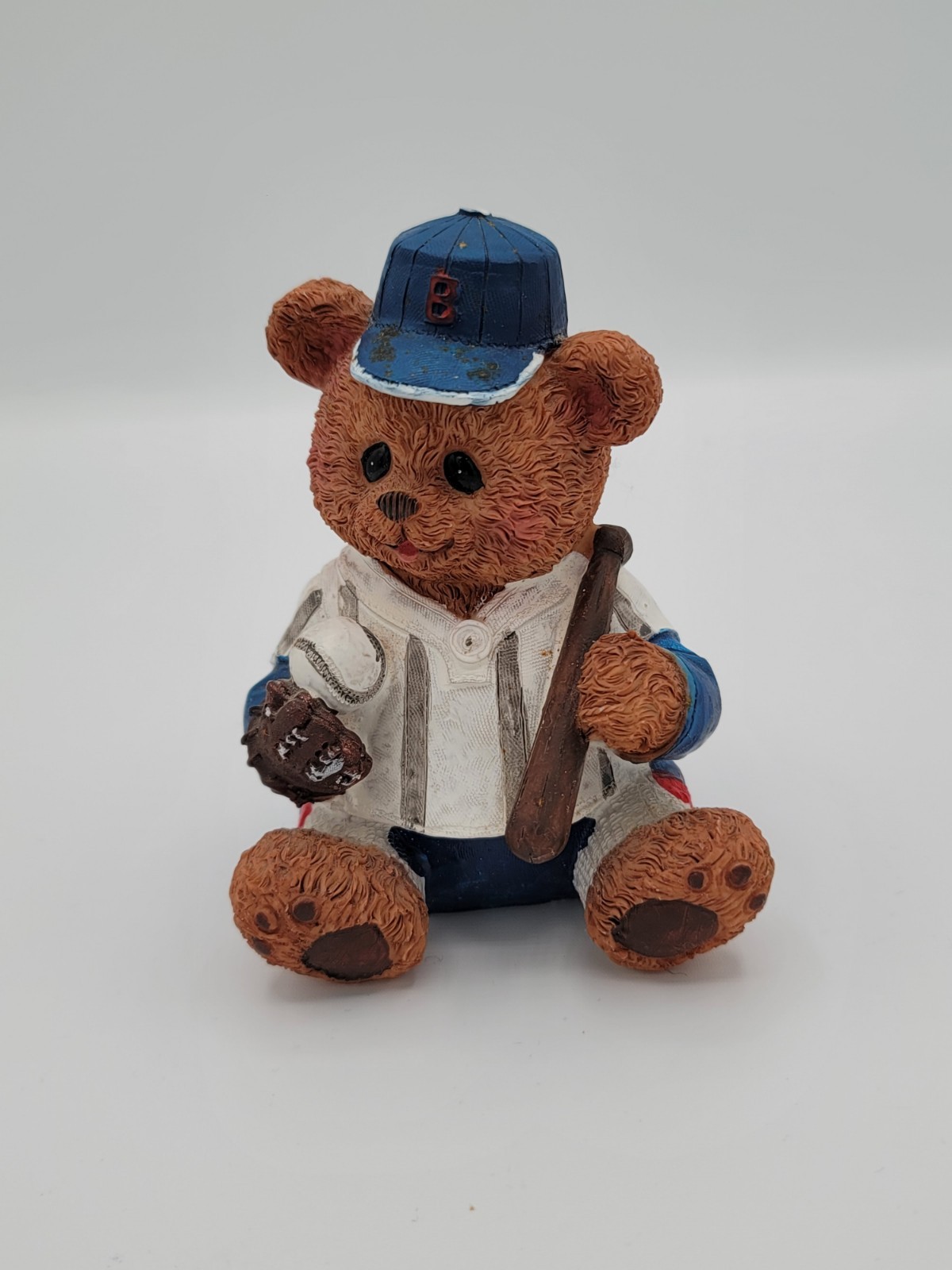 Vintage Polyresin Teddy Bear Baseball Player Coin Bank 