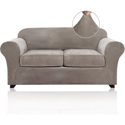  Velvet Couch Cover Loveseat Covers for 2 Cushion Couch 3 Medium(58"-72") Taupe