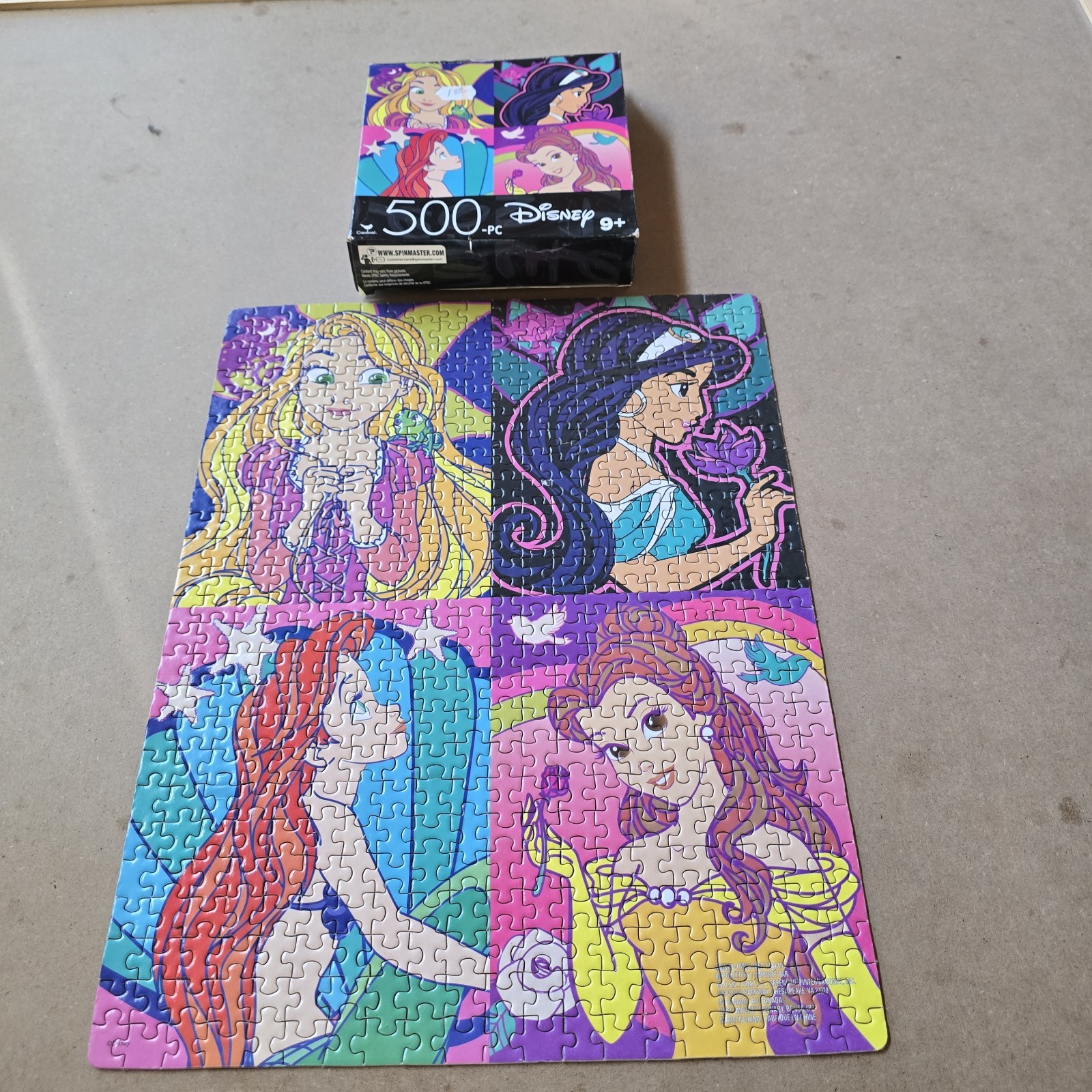 Disney Princess 500 Pc Jigsaw Puzzle 11x14 Rapunzel Ariel Belle Jasmine Complete