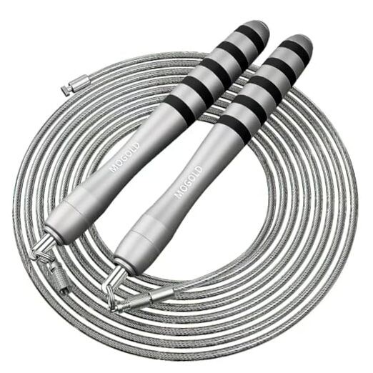 1/2 Pound Jump Rope with Weights - Interchangeable 2mm & 5mm Dual Cables Silver
