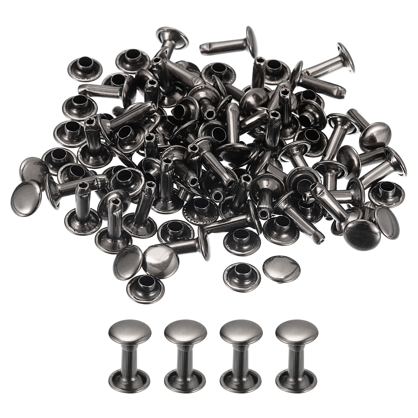 100 Sets Leather Rivets, 6x10mm Double Cap Rivets, Gun-black