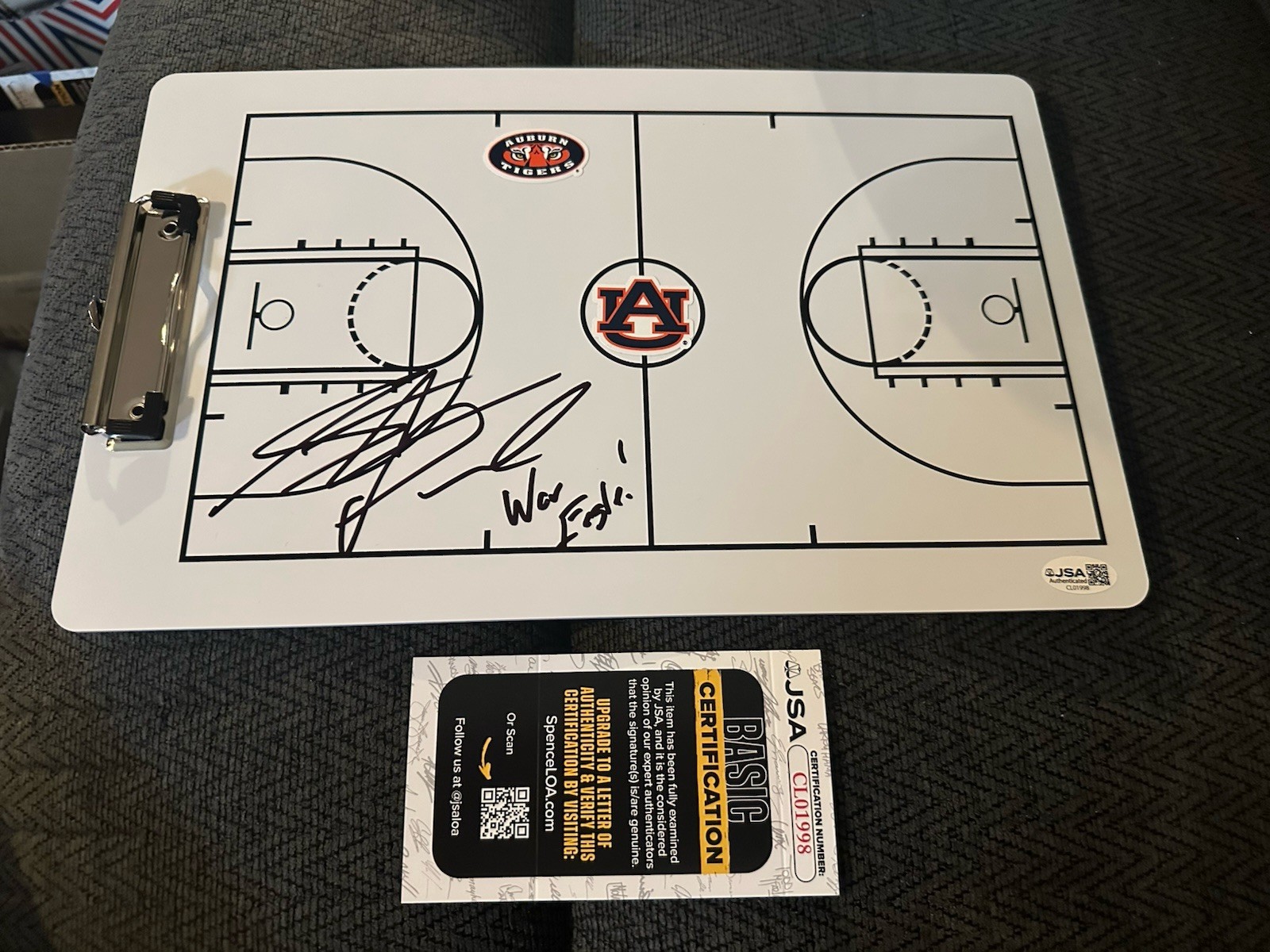 Coach Stephen Pearl Signed Clip Board JSA Authentication COA Auburn Tigers