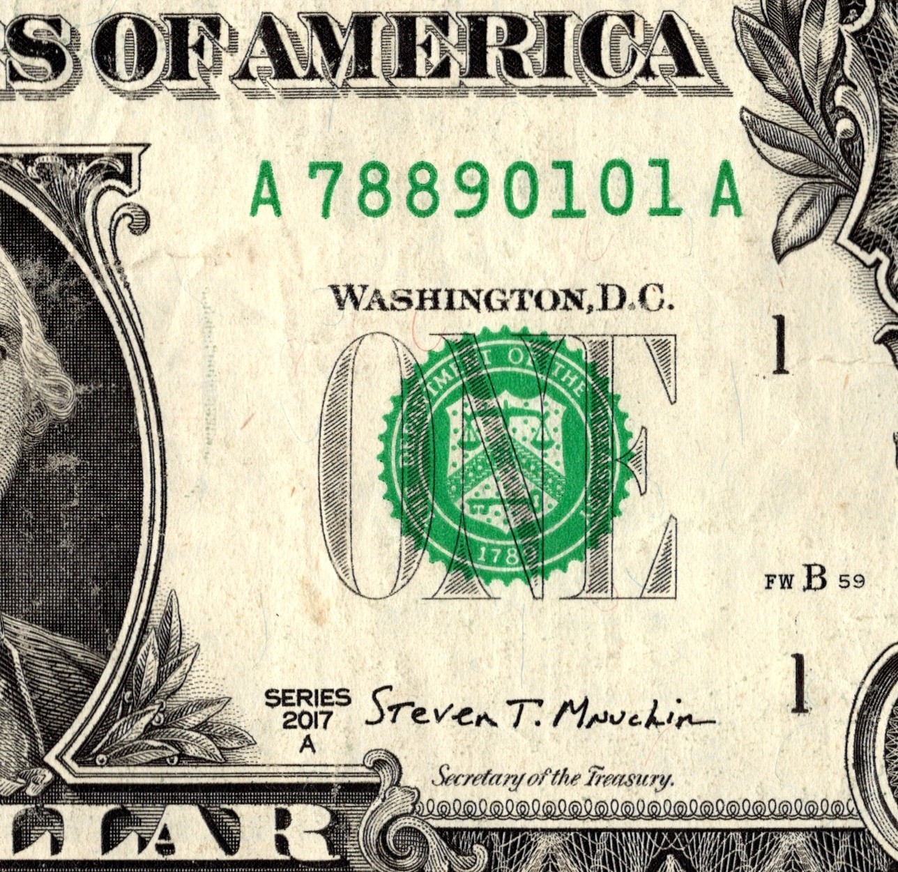 5 digit ladder Fancy Serial Number One Dollar Bill A78890101A