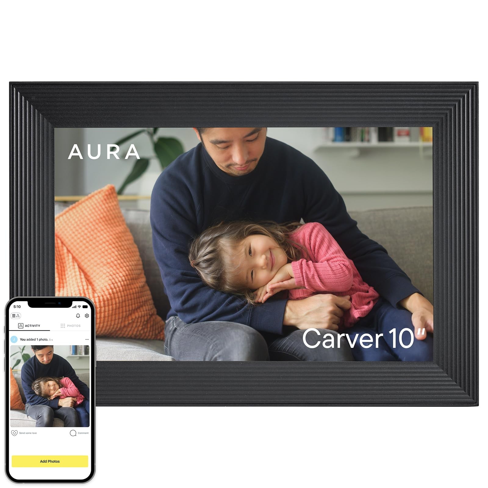 Carver HD WiFi Digital Picture Frame, 10.1”, Add Photos with App, Free Unlimi...