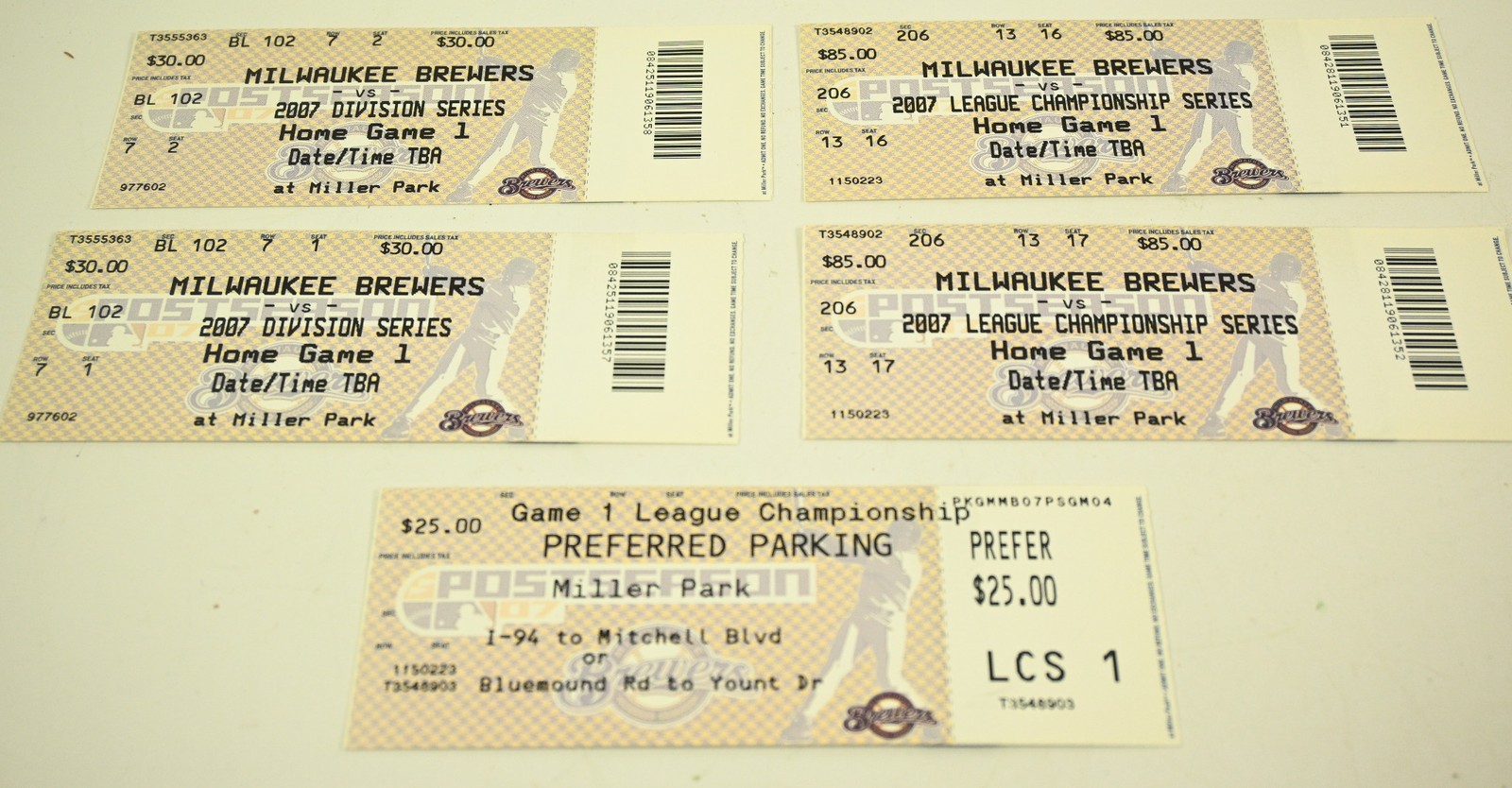 2007 Milwaukee Brewers Phantom Playoff Tickets