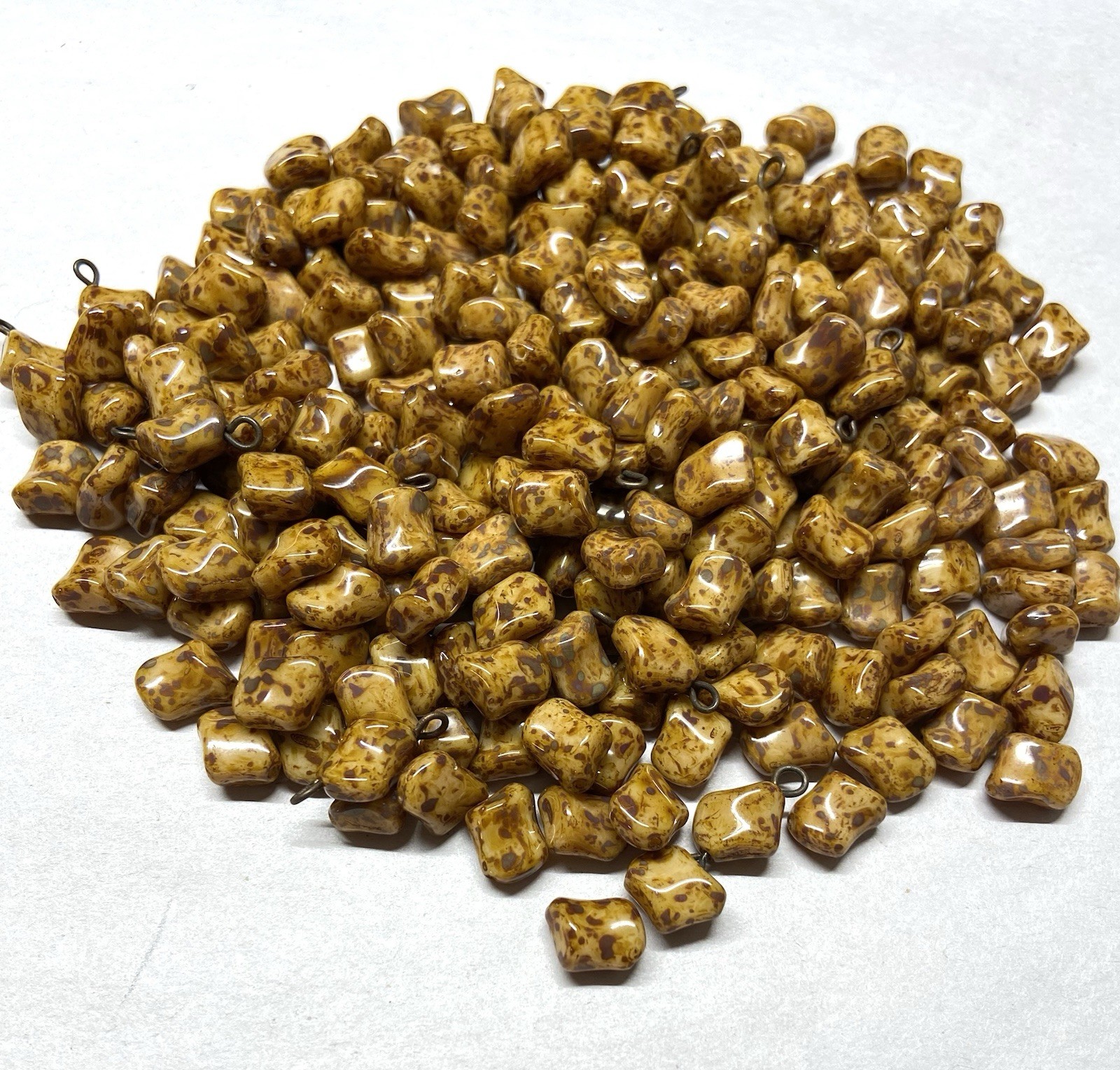 6 oz.  12mm  abstract Glass Beads -Glossy Brown Fleckle color