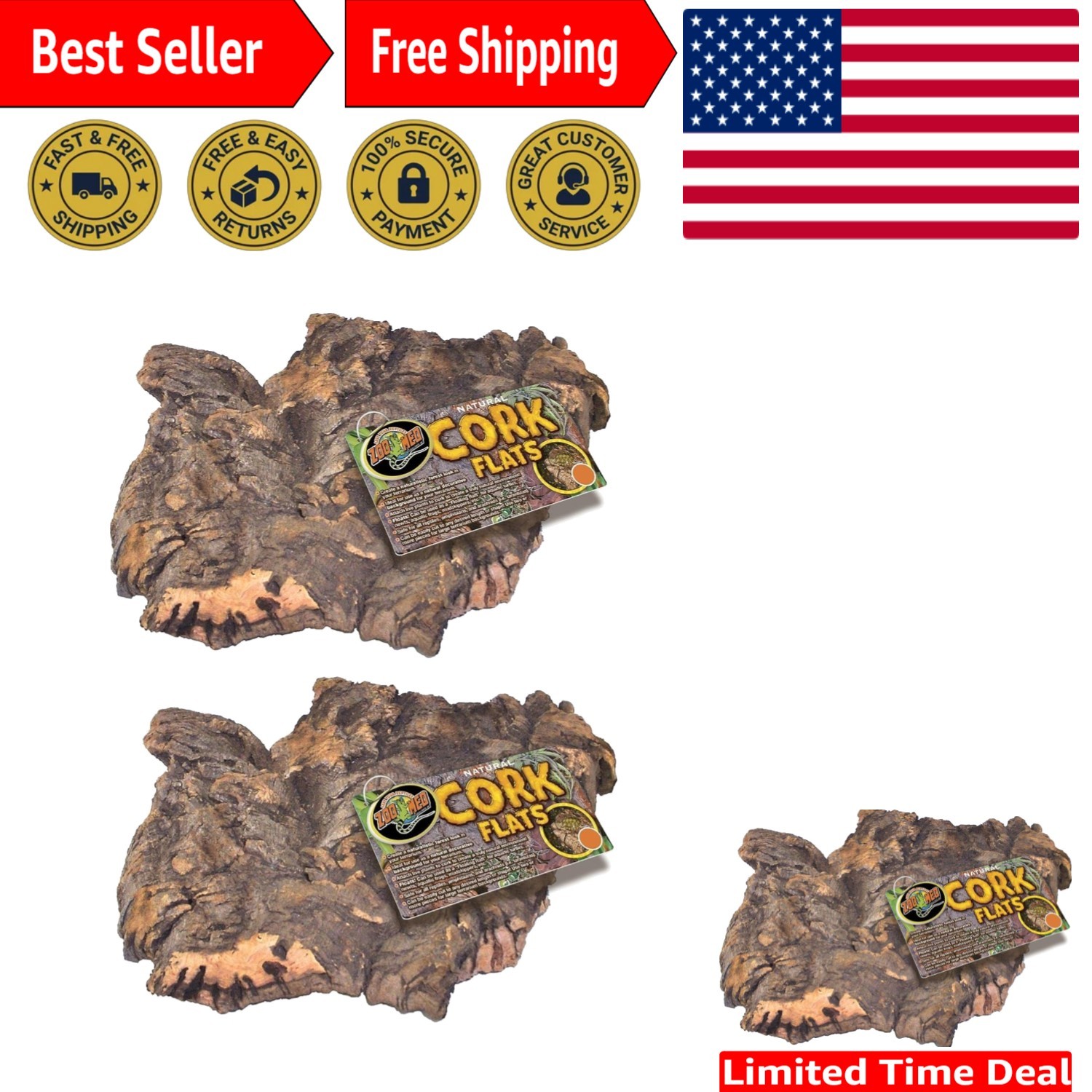 Zoo Med Natural Cork Bark Flat, Small - Perfect for Reptile Enrichment (2 Pack)