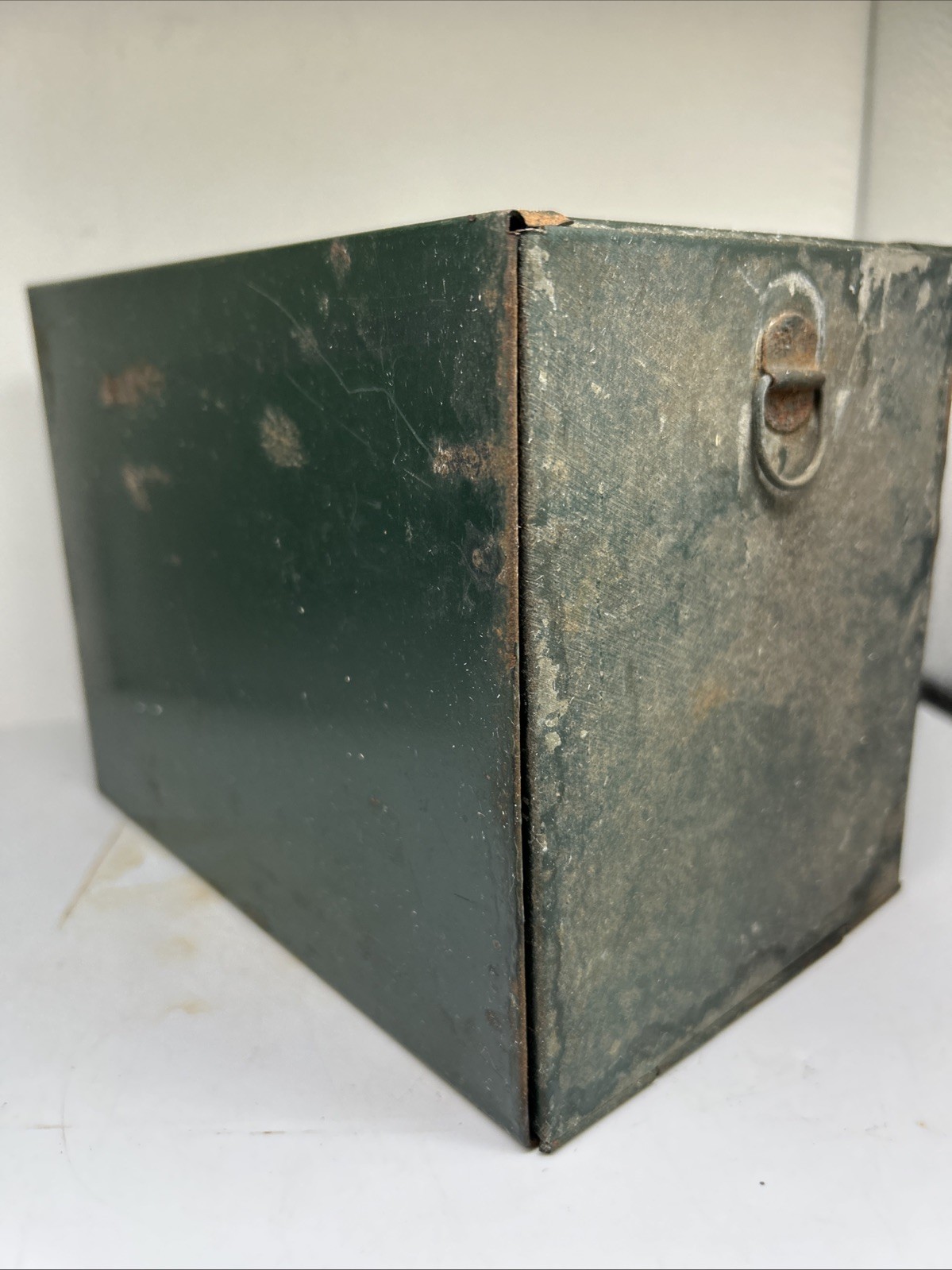 Antique Bank Safety Deposit Box Inner Metal Green 7.5x5x6” Some Rust