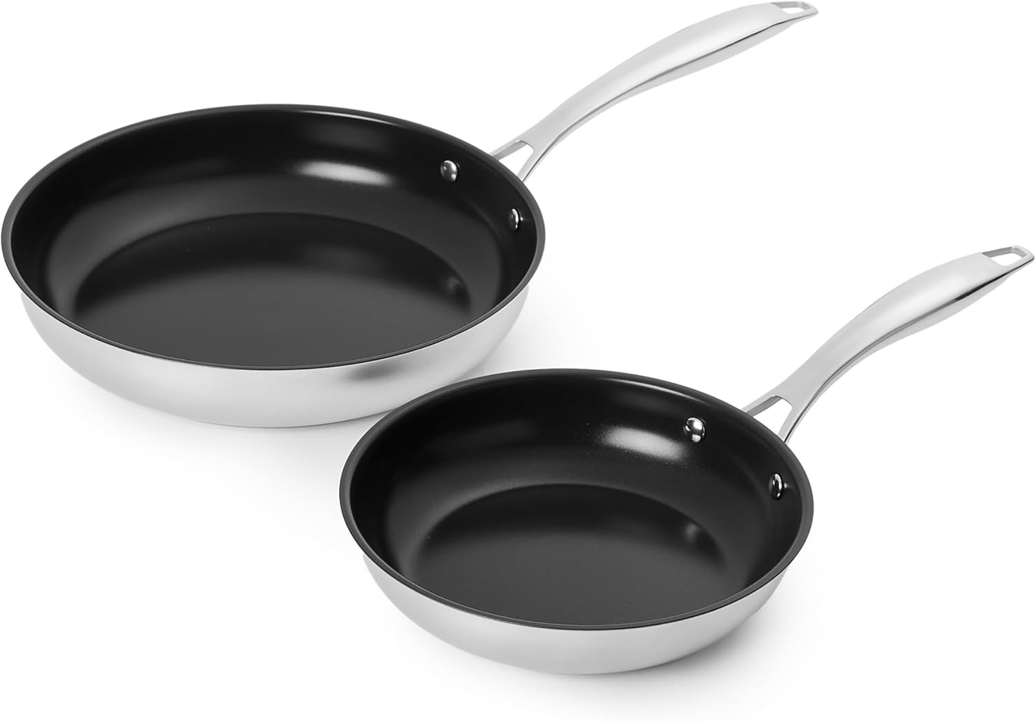 2-Piece Ceramic Non-Stick Stainless Steel Fry Pan Set, 10-Inch and 8-Inch