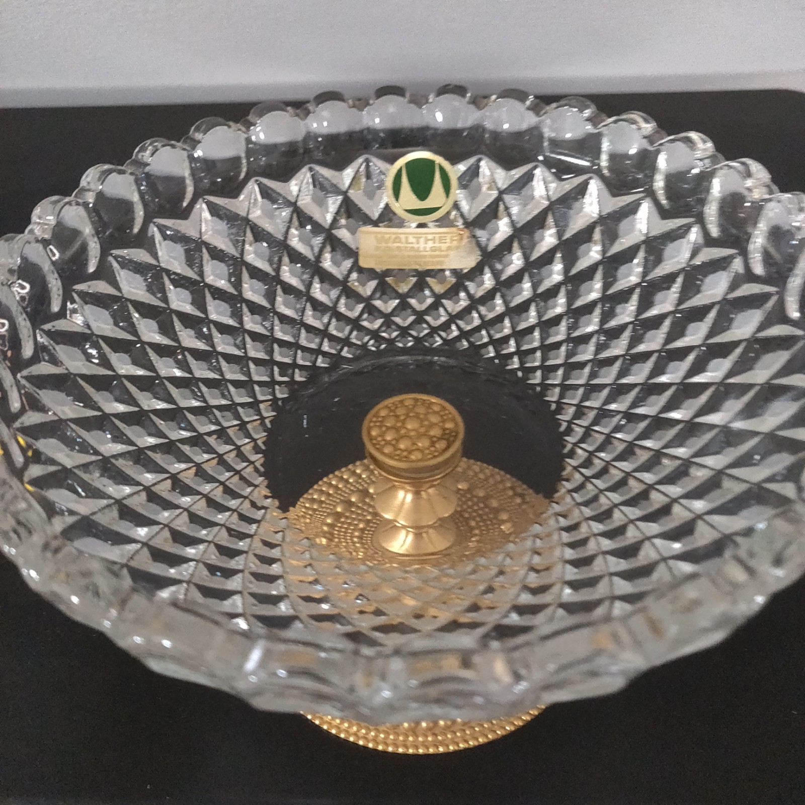 Vintage MCM Hollywood Regency Candy/Nut Dish Gold Trim Cut Glass Crystal