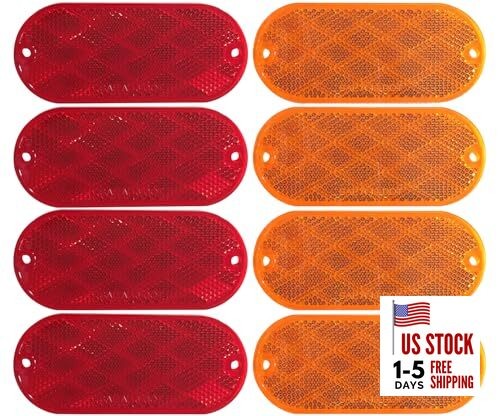  51018 Oval Reflectors Self Adhesive or Drill Mount-DOT 8 4 Red and 4 Amber