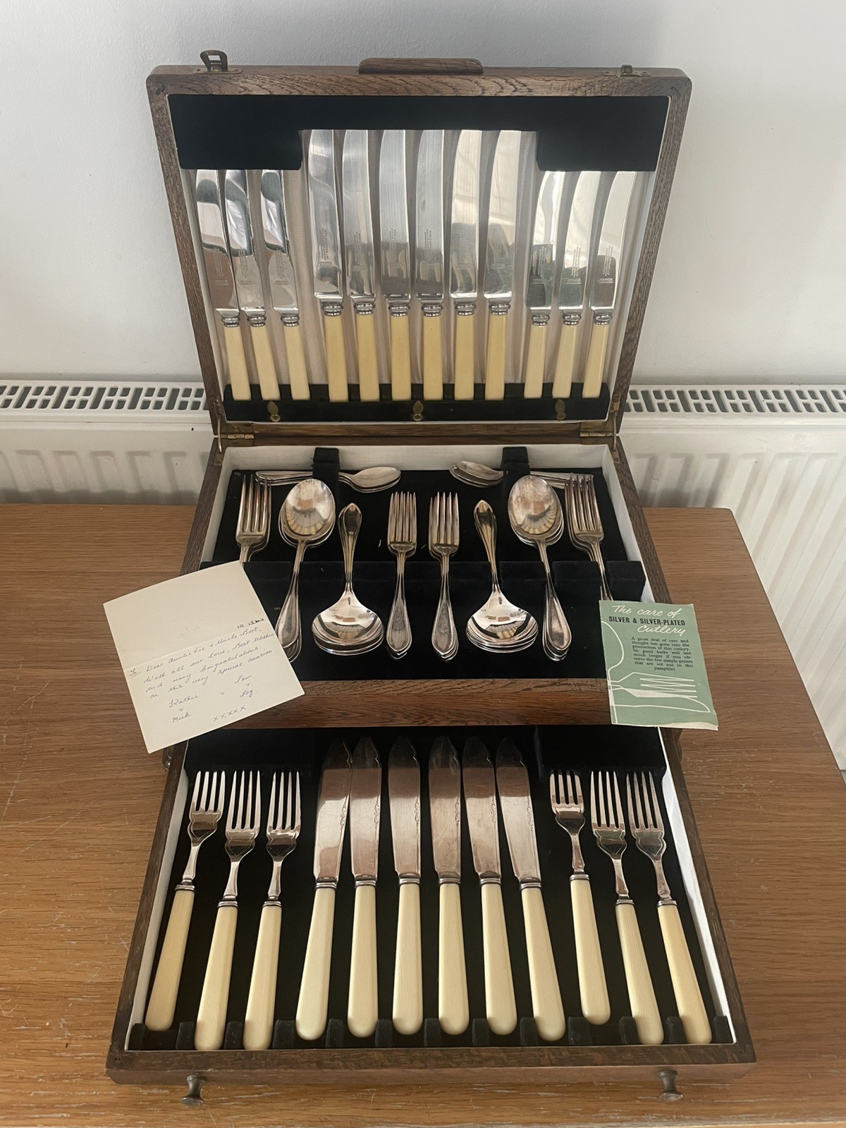vintage silver plated cutlery set Wooden canteen Box c1950s ..  Very Rare  