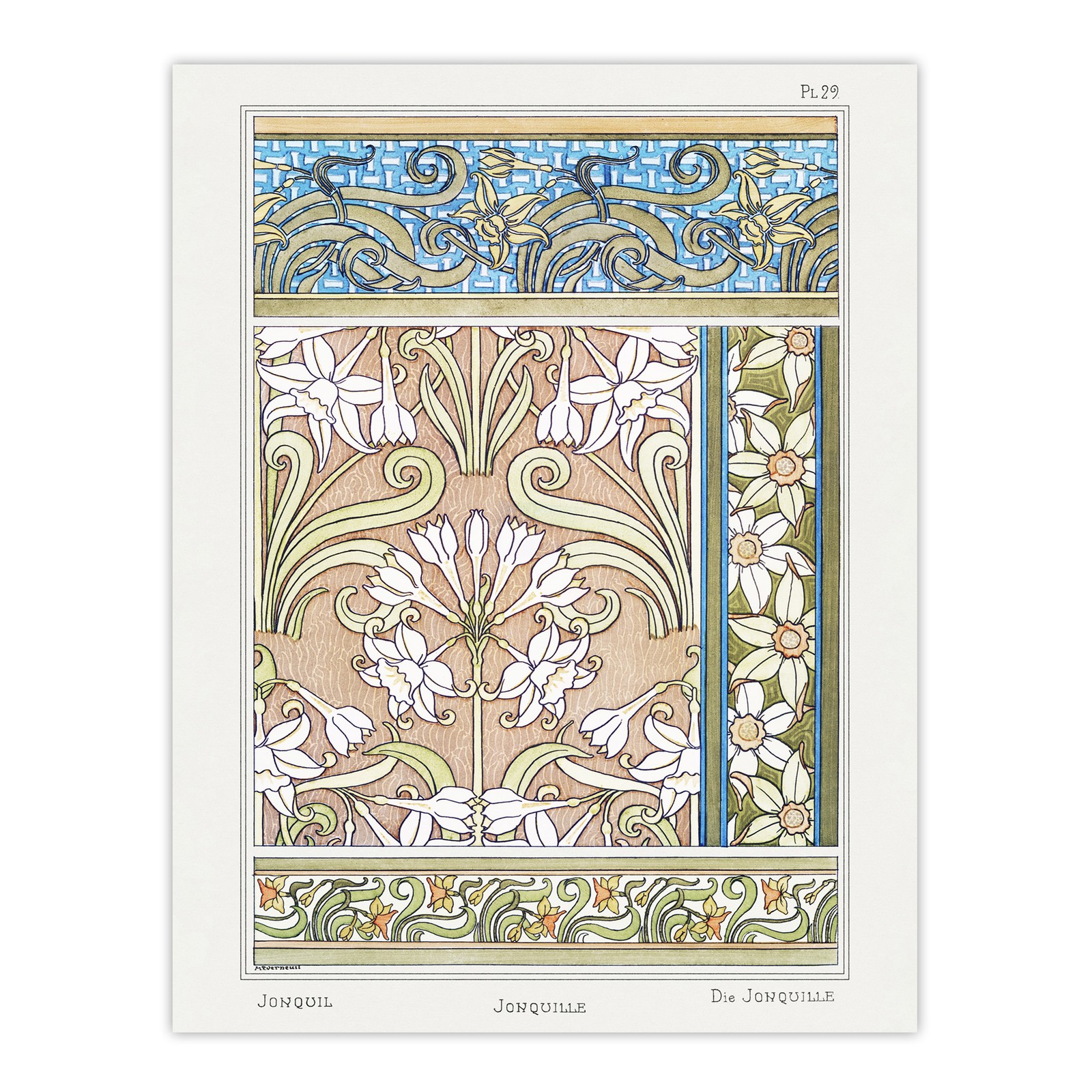 Daffodil Art Nouveau Vintage Floral Framed Wall Art Print Verneuil