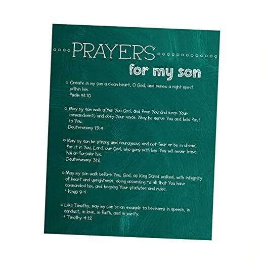  Prayers for My Son - Inspirational Christian Scripture Wall Art for Nursery, 