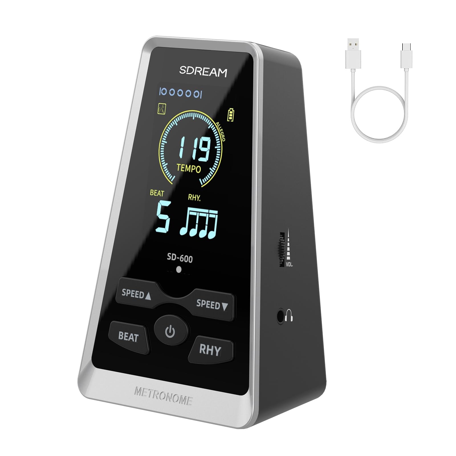 SDREAM Digital Metronome for Piano,Guitar,Violin,Rechargeable LCD White 
