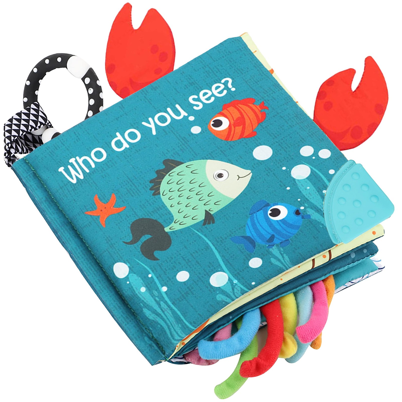 Fish Baby Books Toys, Touch Feel Cloth Crinkle Books for Babies,Baby Infant T...