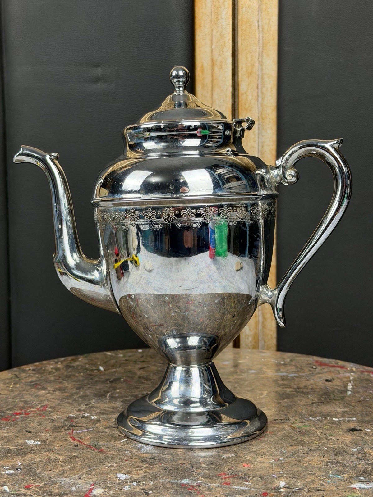 Vintage Silver Plated Coffee Tea Pot Ornate Pedestal Teapot