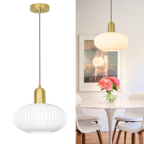 Modern Pendant Light, Brass Gold Kitchen Island Pendant Light 11.4in-1pc White