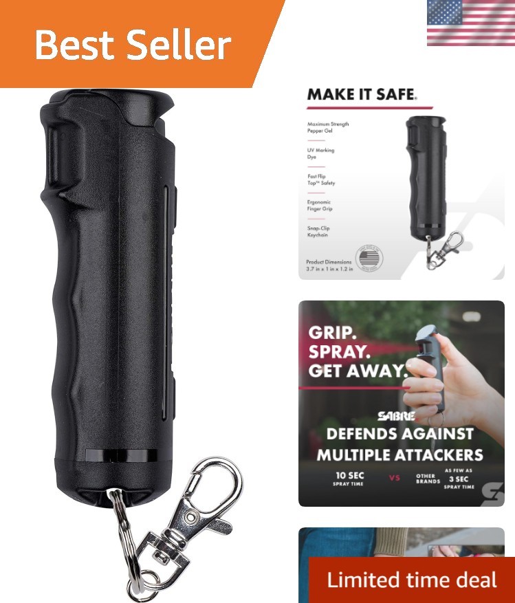 Maximum Strength Sabre Pepper Gel with Snap-Clip Keychain - Easy Carry Defense