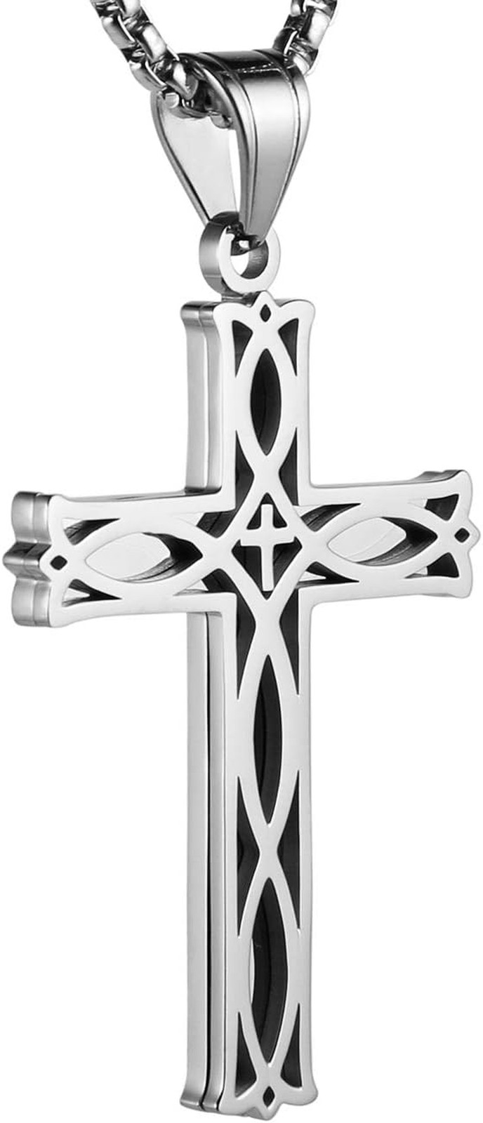 Men'S Stainless Steel Infinity Celtic Cross Irish Knot Pendant Necklace, 22+2" L