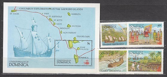 Dominica - Mail 1987 Yvert 974/7+Hb 121 ** Mnh Discovery of America