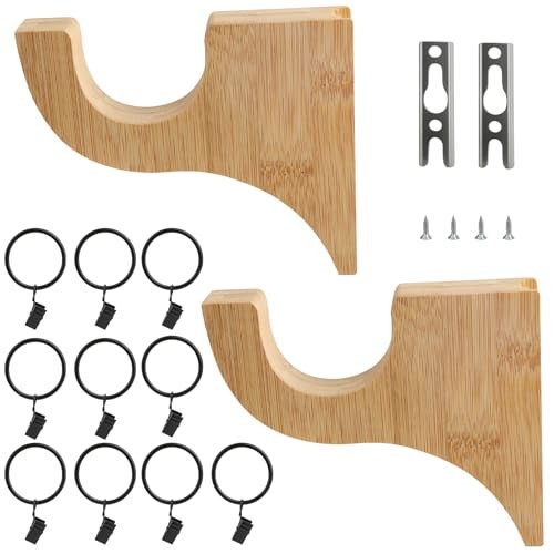 2 Pack Wooden Curtain Rod Brackets Multipurpose Curtain Rod Holders with 20 